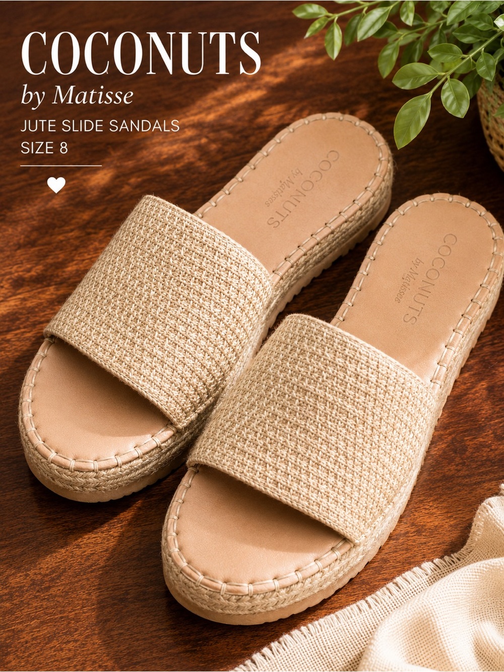 Natural Tan Beige Jute Slide Sandals Size 8 Coconuts neutral